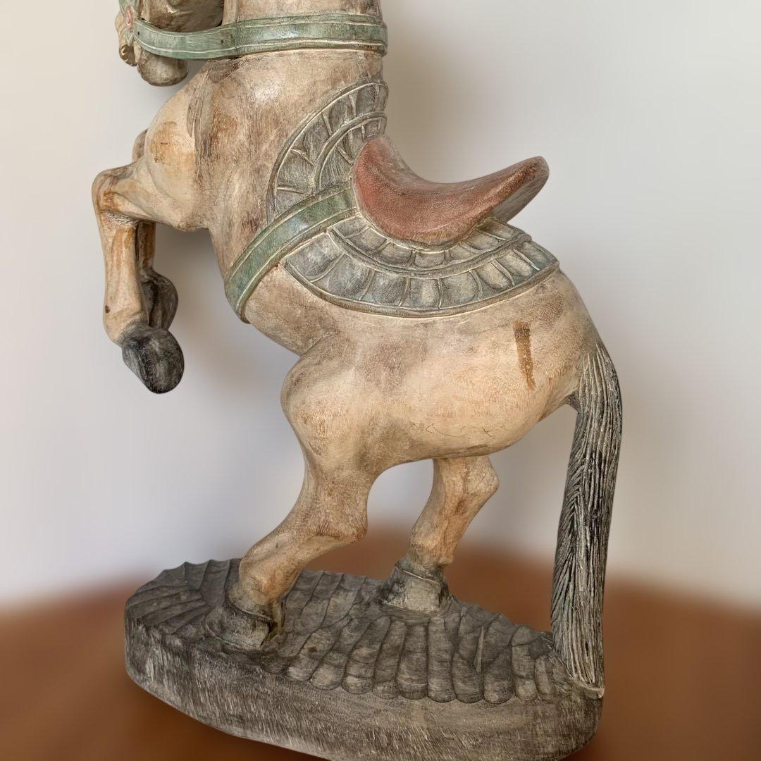 木製馬の彫刻 立ち上がりデザイン 高さ 約64cm シャビー オブジェ　店舗什器