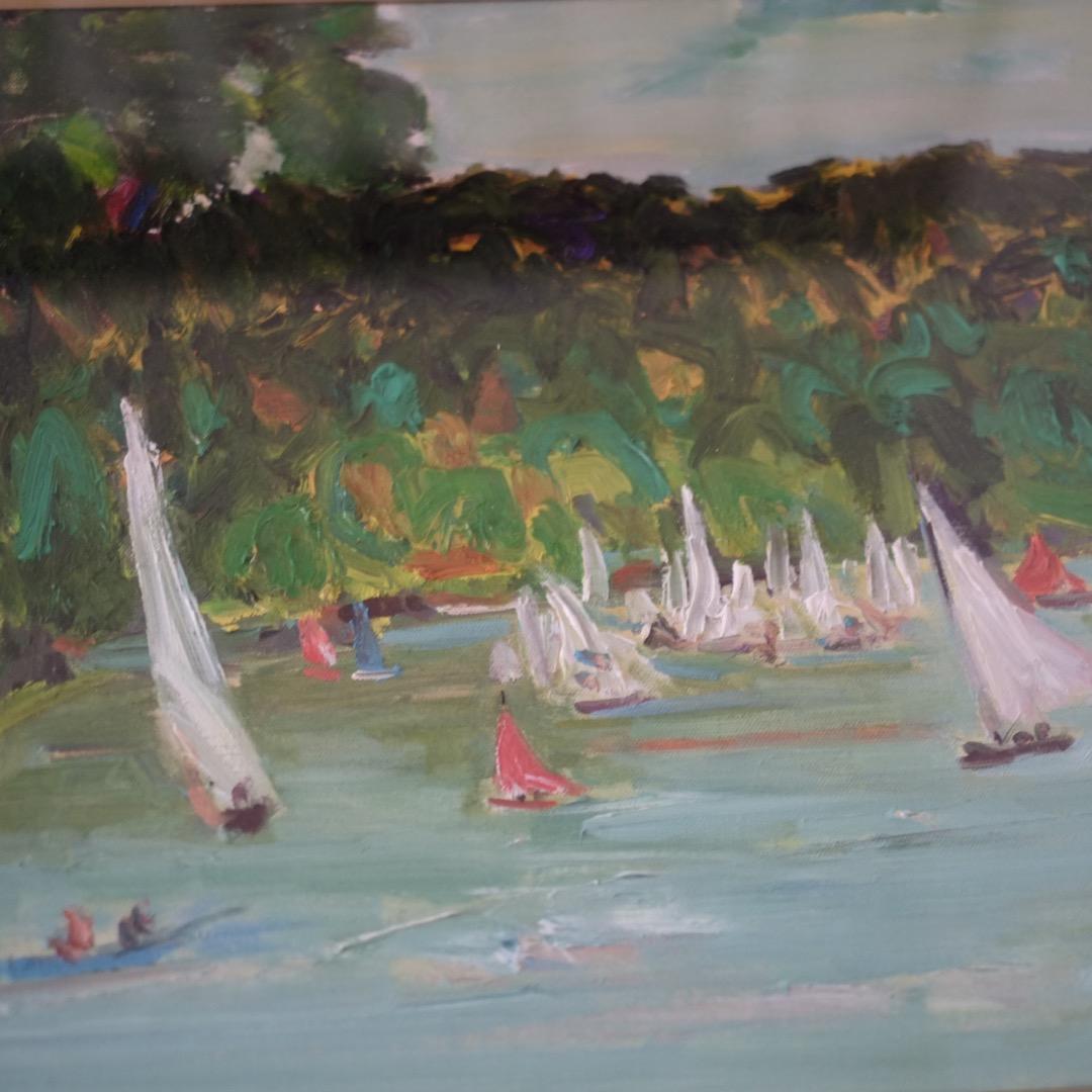 【真筆保証】 大森栄八郎先生作　野尻湖　油絵　絵画　F８サイン入　箱付