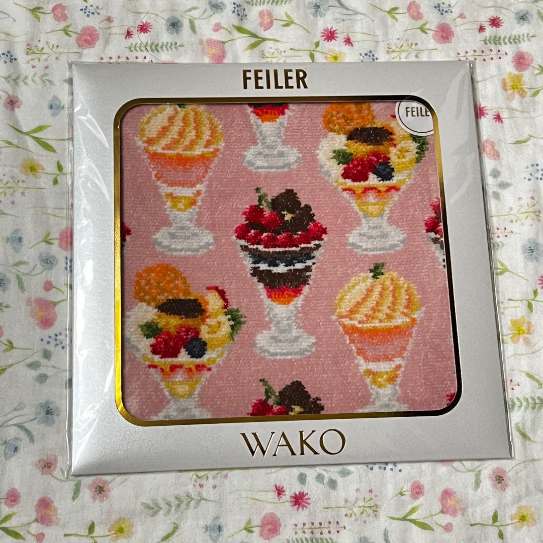 新品 フェイラー 和光 wako ハンカチ パフェ ピンク ネイビー