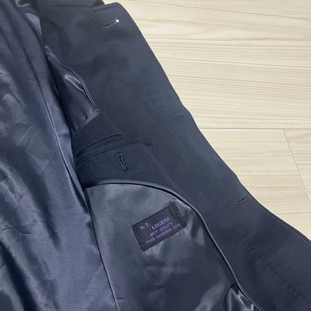 【カシミヤ100%×M.T.LEGEND】マキシ丈比翼チェスターコート 濃紺 L