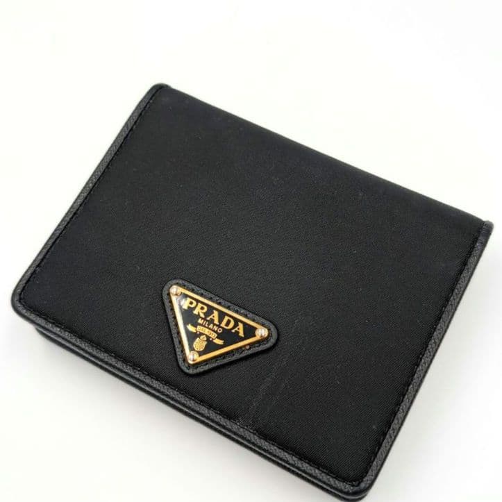 プラダ PRADA 三角プレート ブラック ナイロン✕レザー 二つ折り 財布