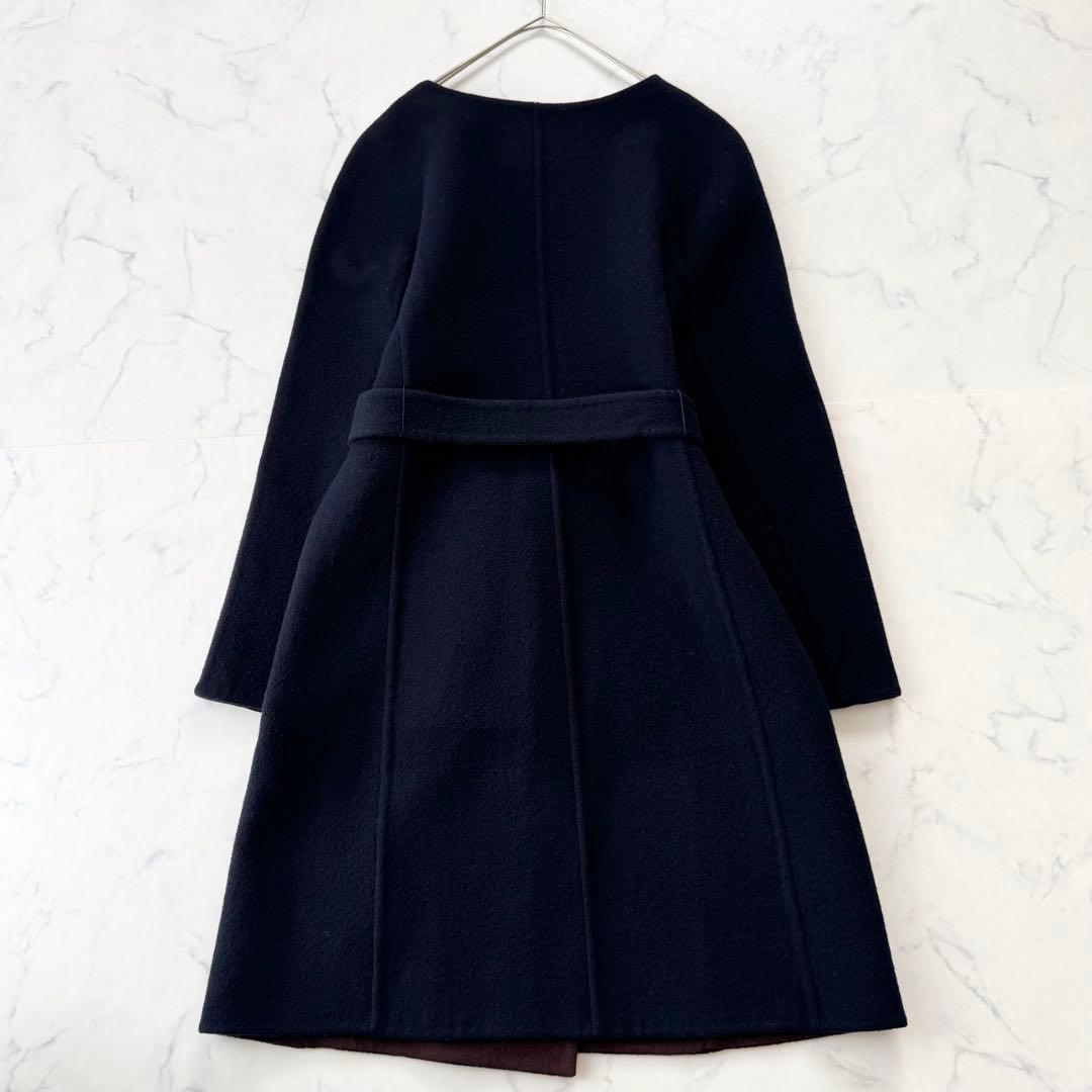 アナイ ノーカラー ウール リバーコート ベルテッドコート ロング 羽織り 38