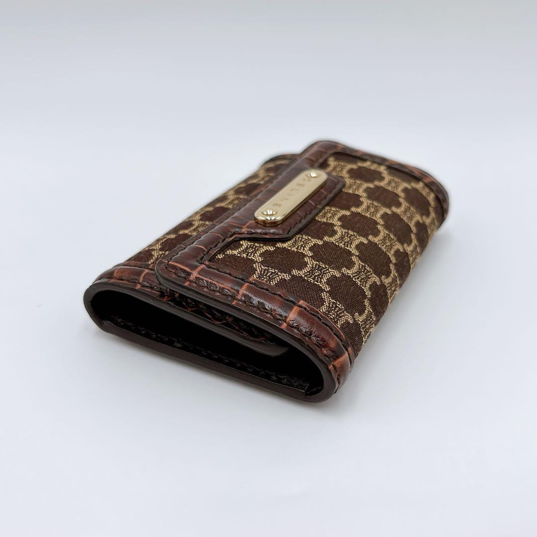 新品同様 ＊ CELINE セリーヌ マカダム キャンバス 6連キーケース 茶色