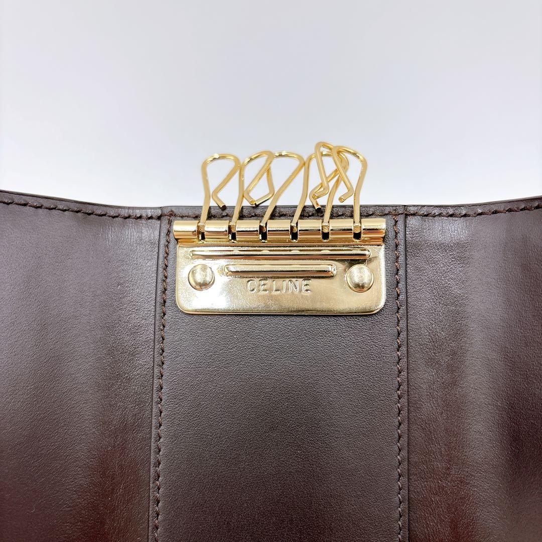 新品同様 ＊ CELINE セリーヌ マカダム キャンバス 6連キーケース 茶色