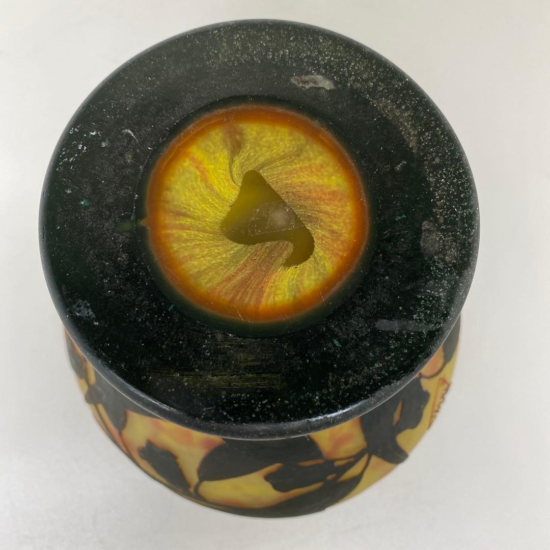 19世紀　ドームナンシー　異色ガラス溶込酸化腐食彫花瓶　東さ7-0130☆2F