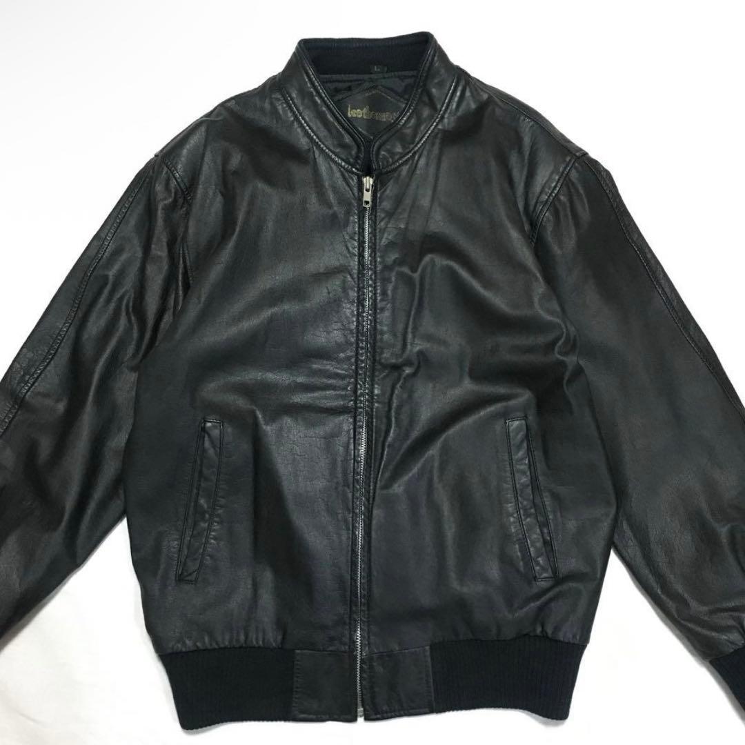 個性派古着】90s レザージャケット 本革 シングル 黒ブルゾン 牛革 L