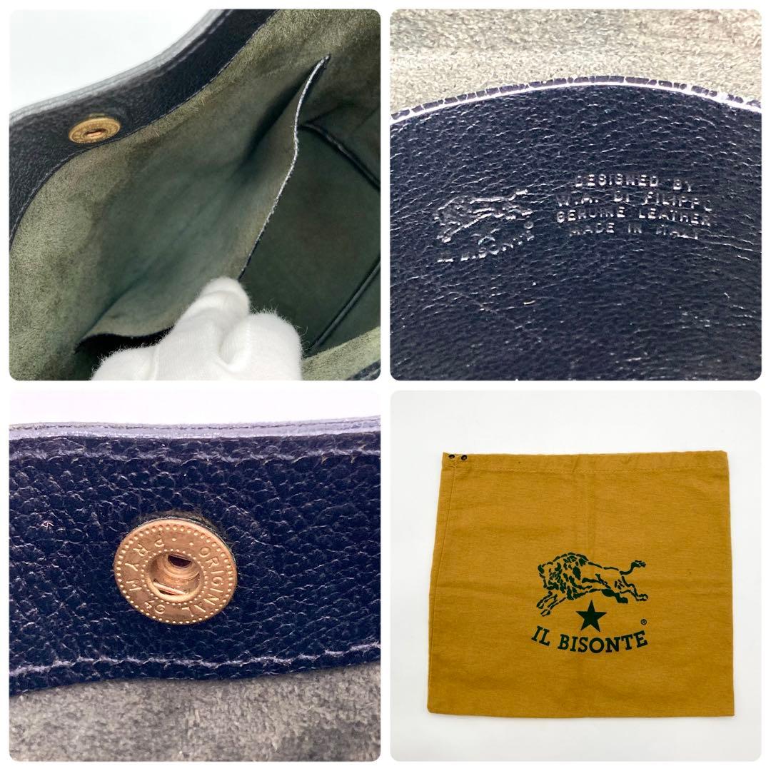 ☆みー☆✨IL BISONTE バケットバッグ 黒 レザー ロゴ 2way