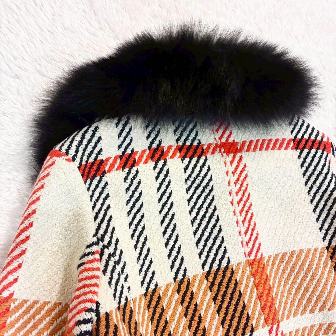 グレースコンチネンタル ロングコート 36 ツイード チェック フォックスファー