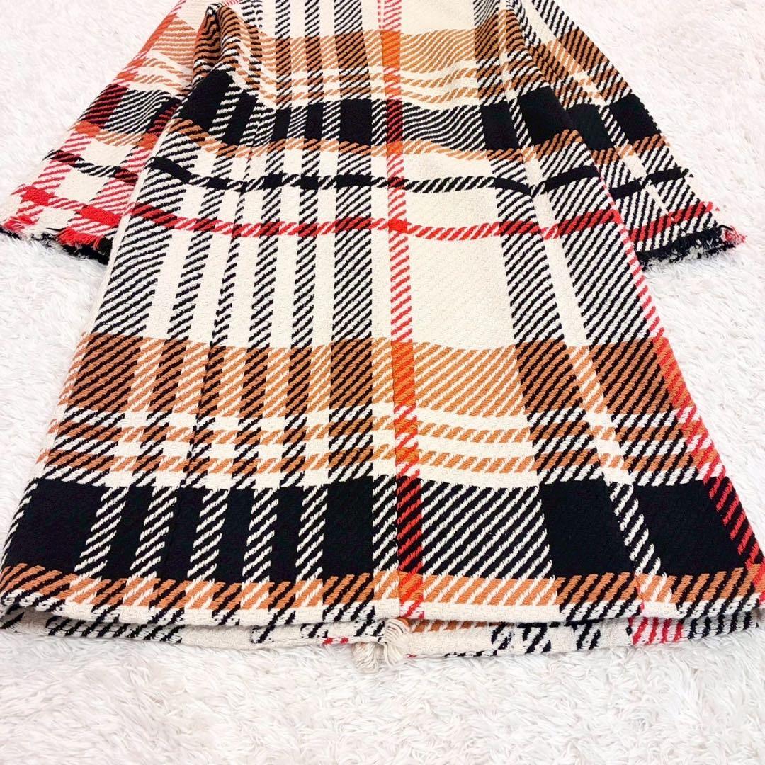 グレースコンチネンタル ロングコート 36 ツイード チェック フォックスファー