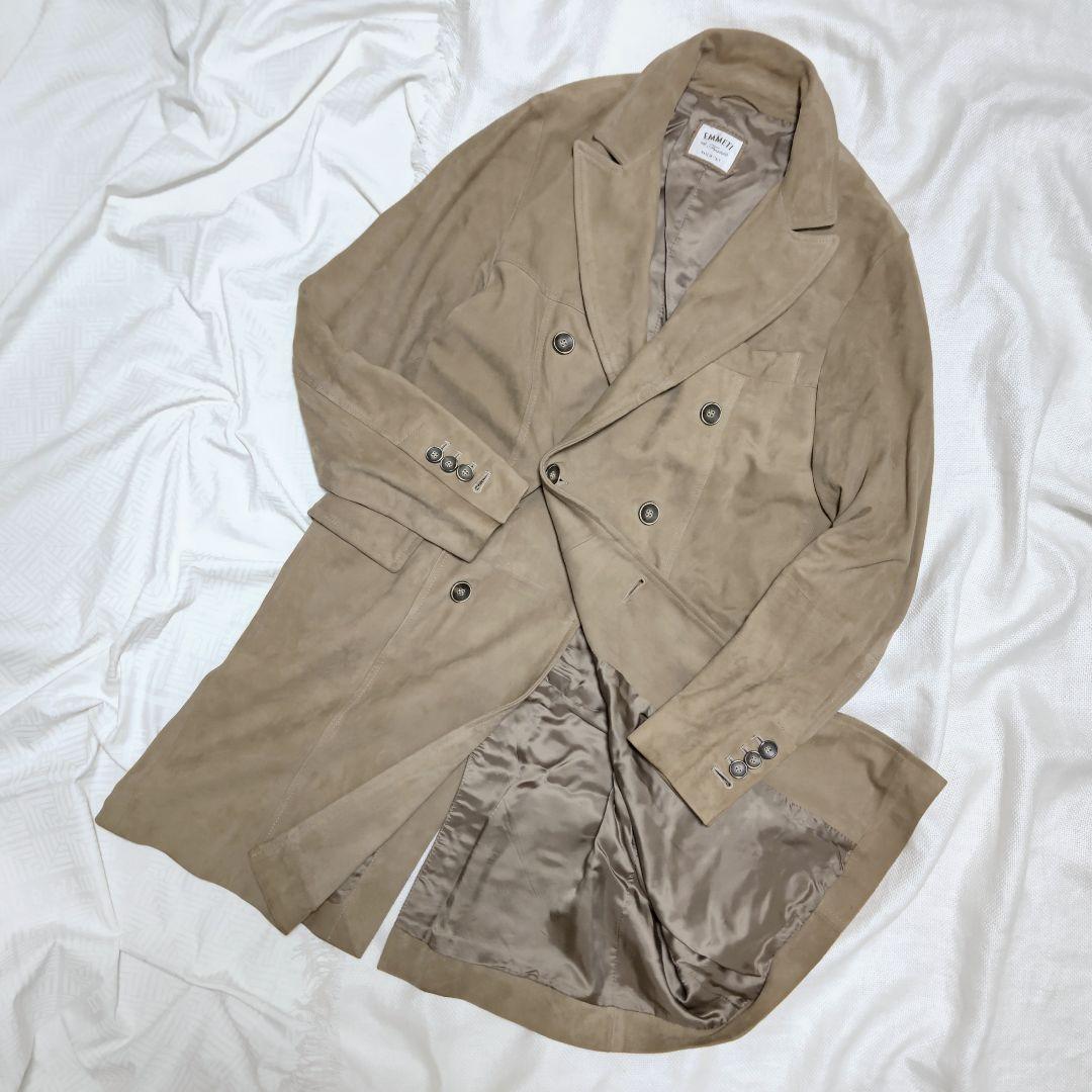 エンメティEMMETIゴートスキンレザーやぎ革ダブルチェスタートレンチコート46