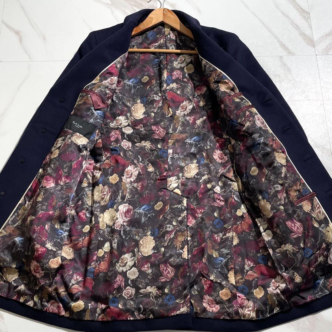 美品 ポールスミス 花柄 チェスターコート ロング丈 ネイビー アウター 203