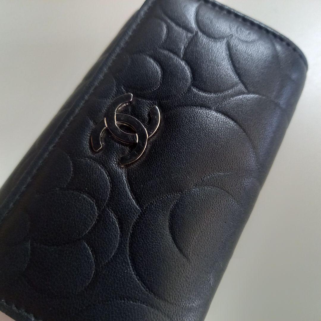 【美品】CHANEL カメリア 6連 キーケース 黒 レザー