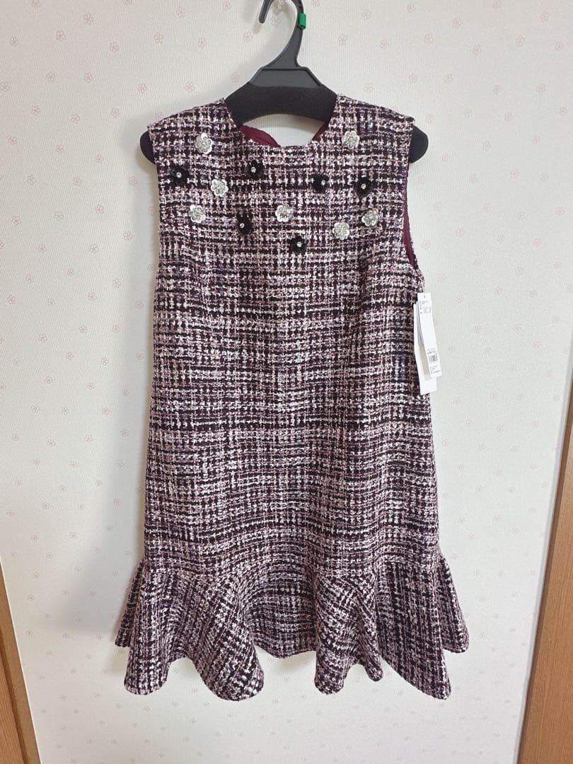 ツイードビジューAラインミニワンピース　リリーブラウン