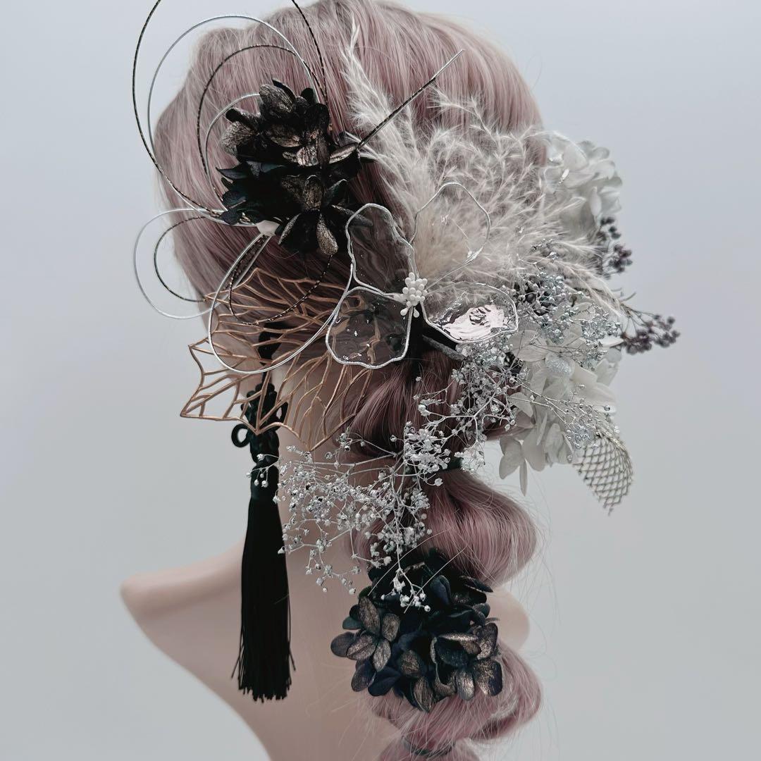 ディップアート 髪飾り 成人式 卒業式 結婚式 白 黒 ゴールド シルバー