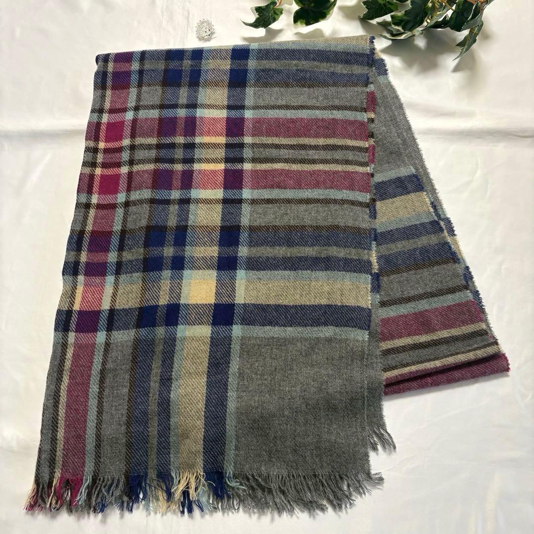 ジョンストンズ　大判　ストール　カシミヤ　グレー