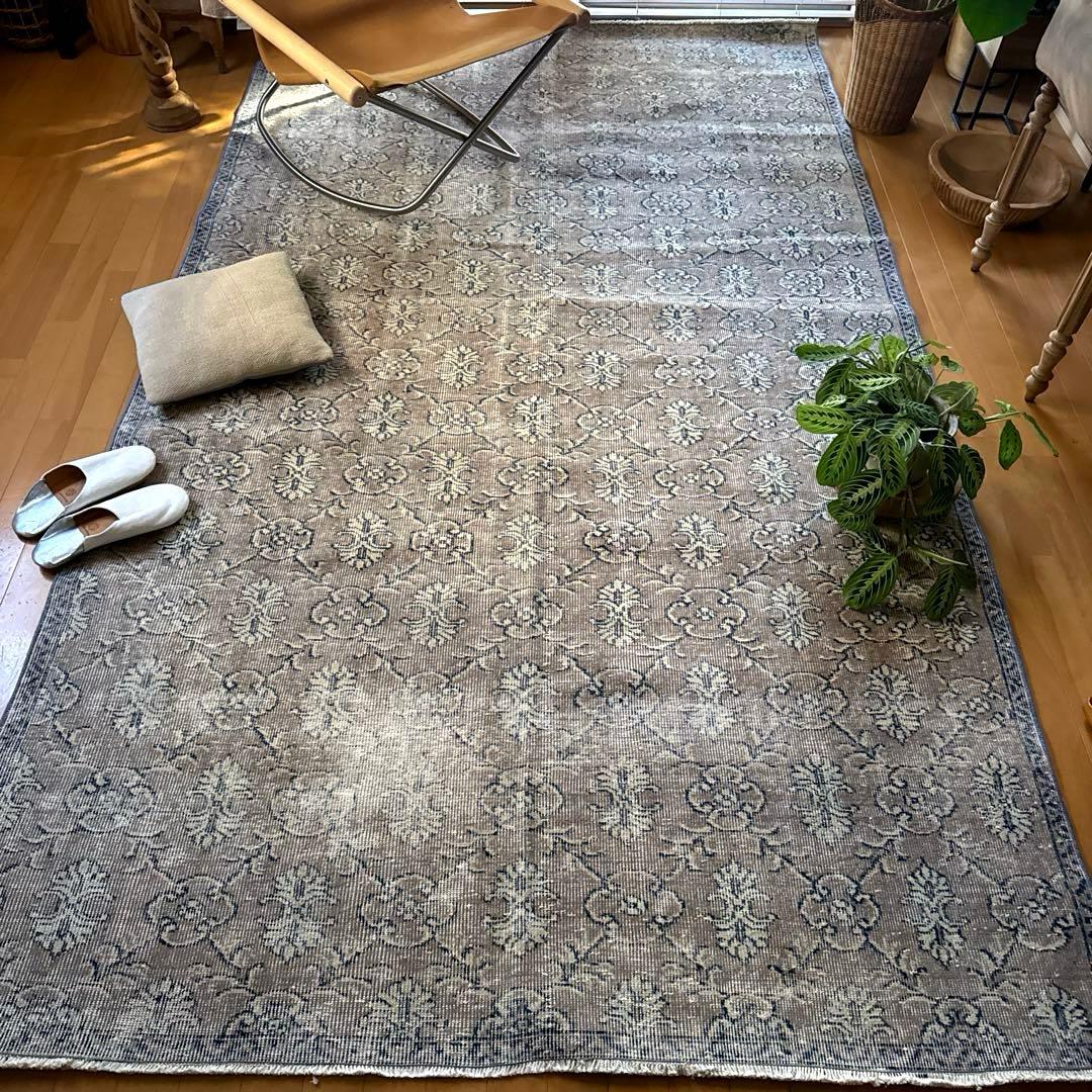 超大判162×282レアボタニカル紋章 グレージュ　トルコヴィンテージラグ