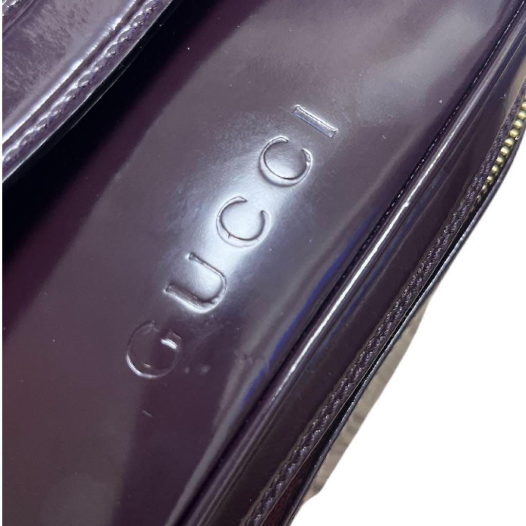 外観美品】GUCCI バニティポーチ ボルドー バンブー パテントレザー