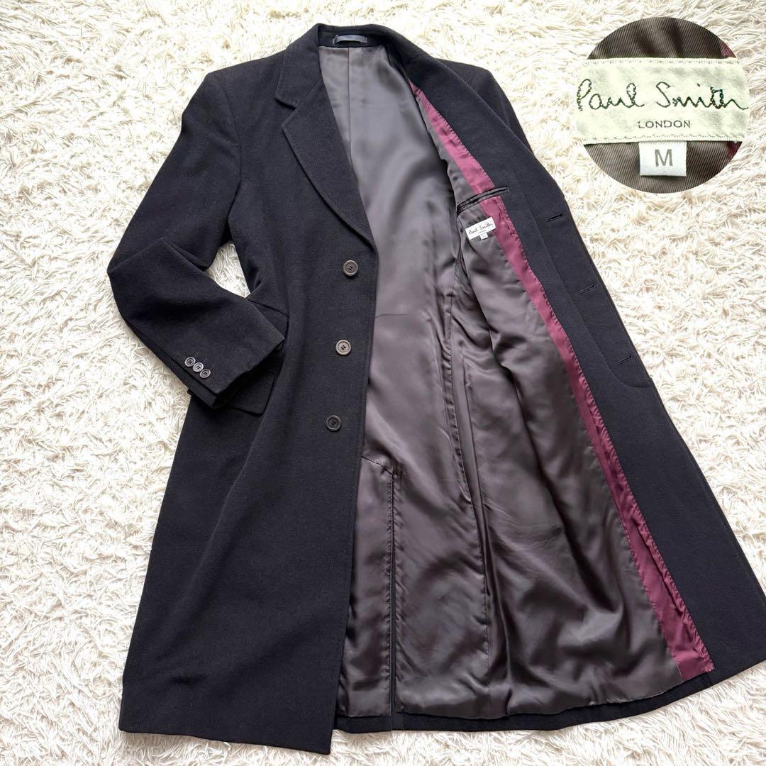 希少 アンゴラ 100% ポールスミス チェスターコート ブラック M 比翼
