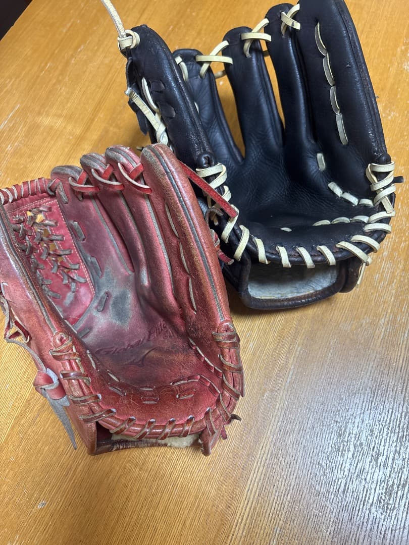 硬式野球 オールラウンド 外野用 グローブ 赤 黒 セット