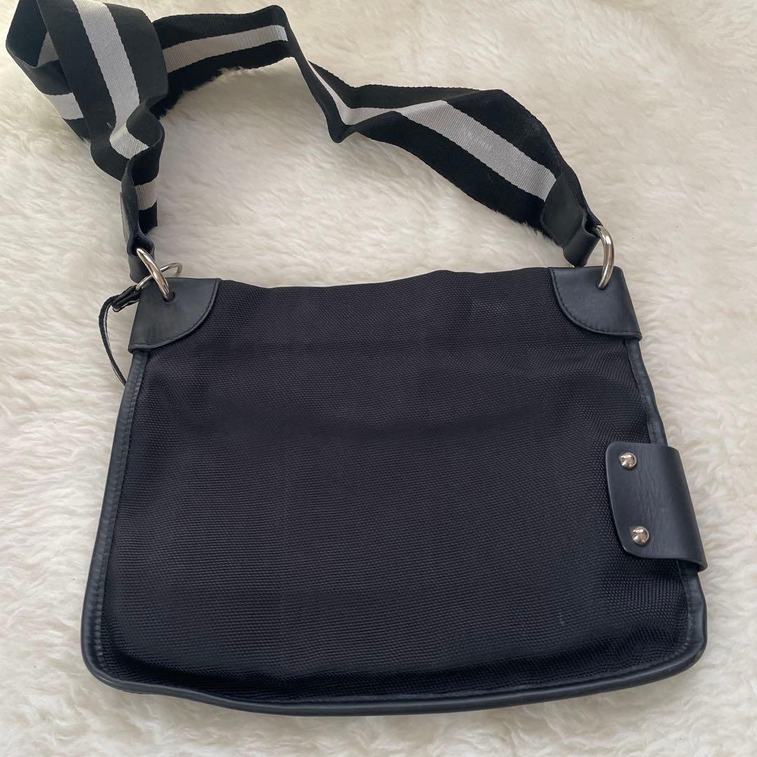 BALLY バリー ショルダーバッグ サコッシュ キャンバス×レザー ブラック