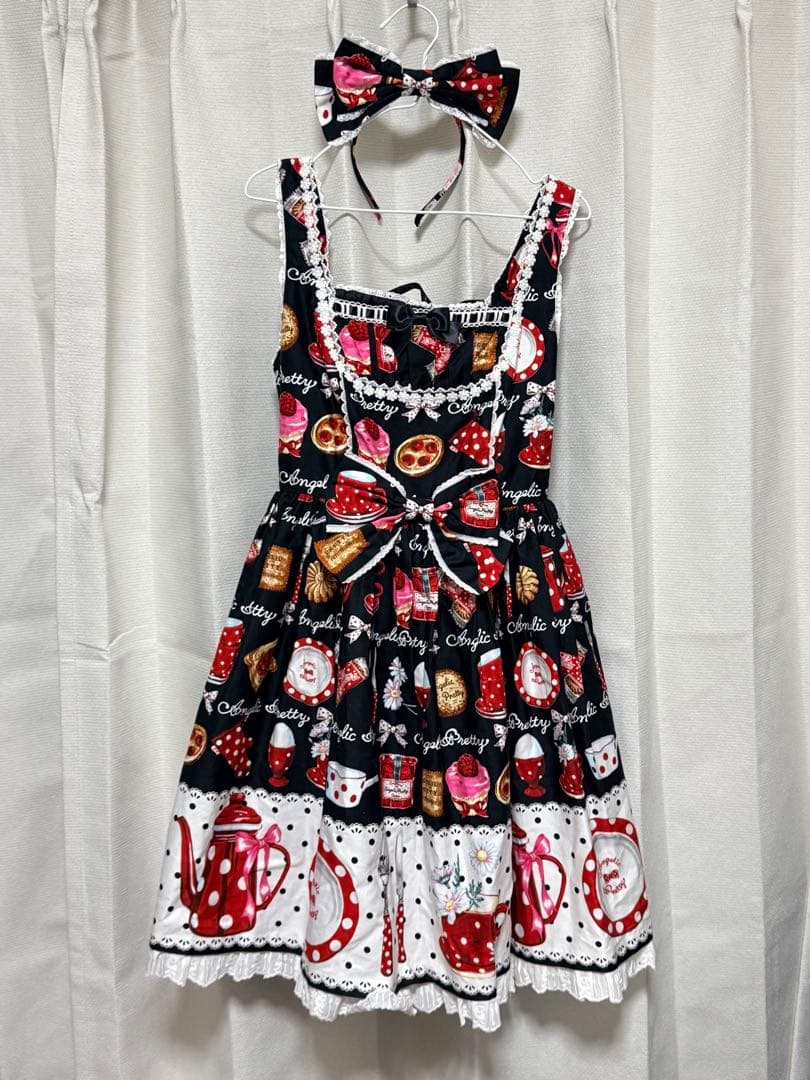 French cafe ジャンパースカート　カチューシャ　オーバーニー　セット