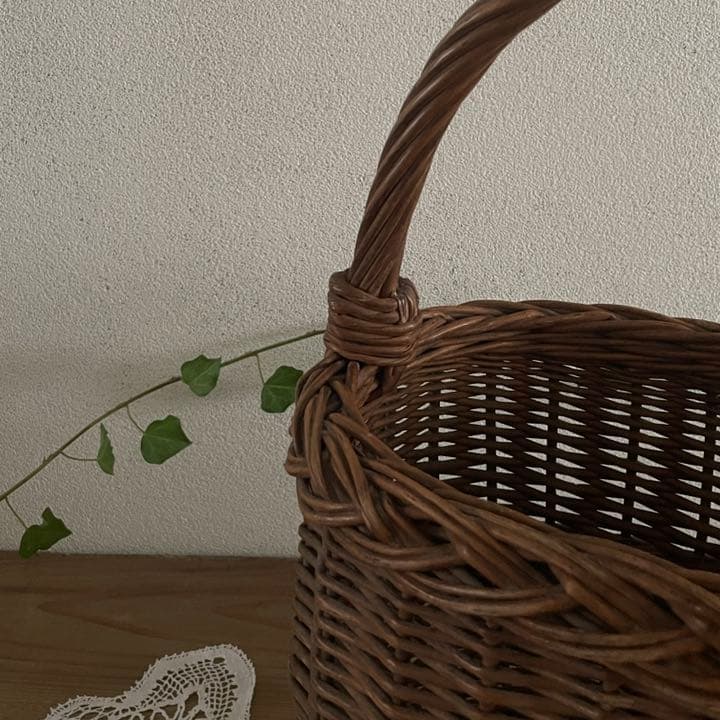 フランスアンティークラタン製バスケット/パニエ/アラログカゴ籐籠74