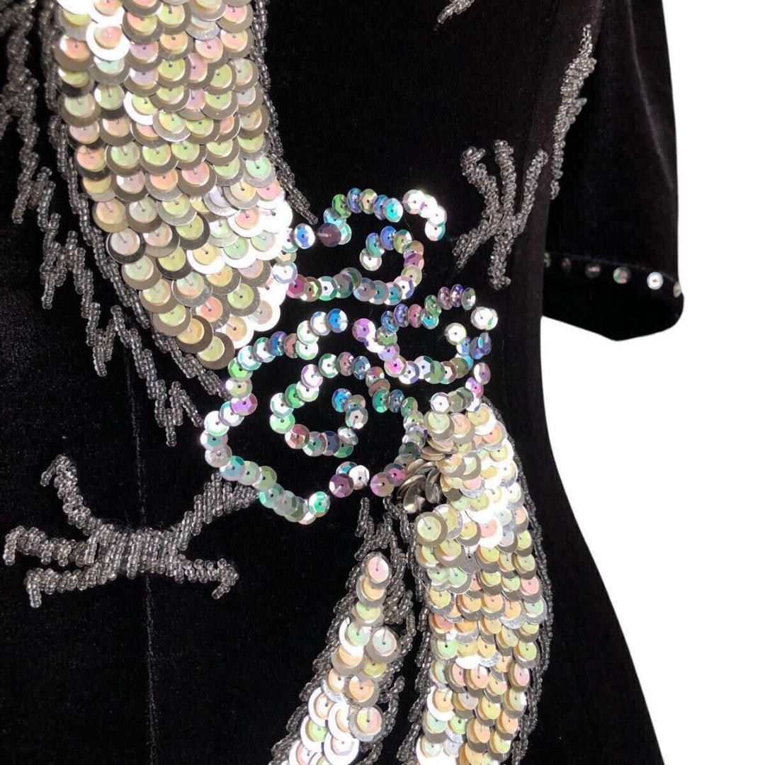 豪華⭐️チャイナドレス ベルベット ドラゴン スパンコール刺繍