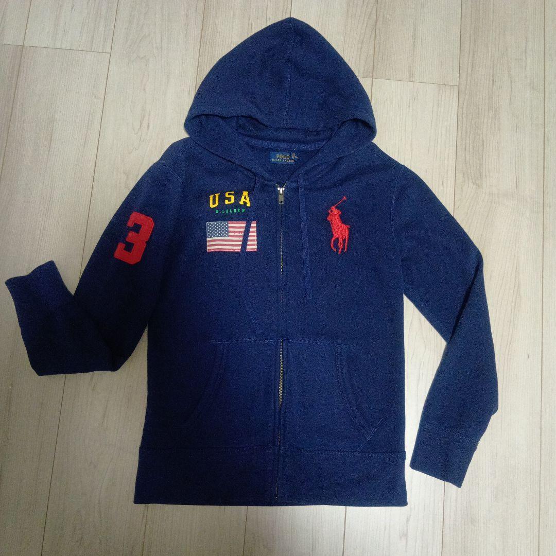 ポロ ラルフローレン ビッグポニー刺繍 ネイビー パーカー USA国旗