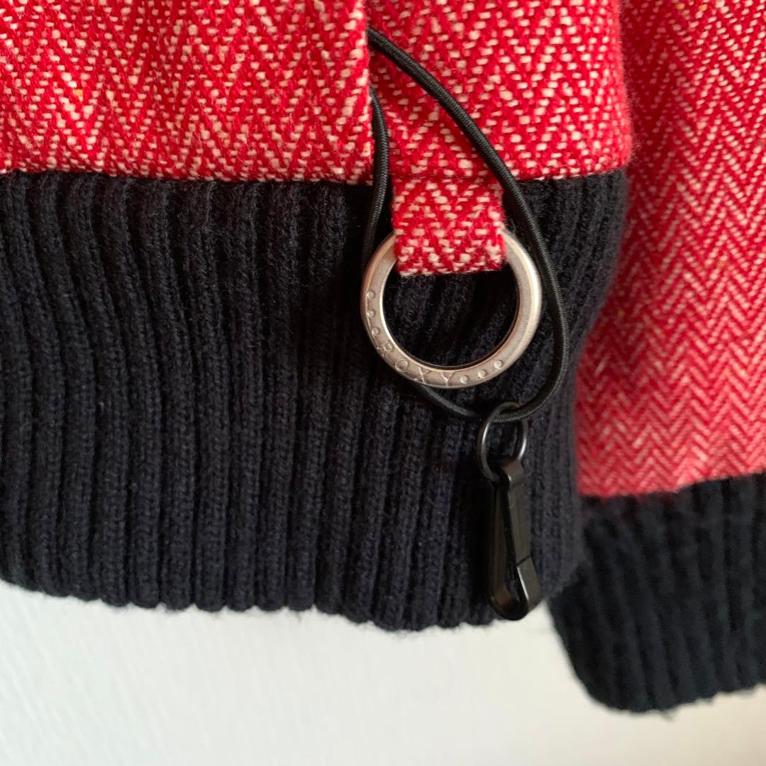 ロキシー 美品スノーウェアMサイズ 赤ツイード風 白ボアフード