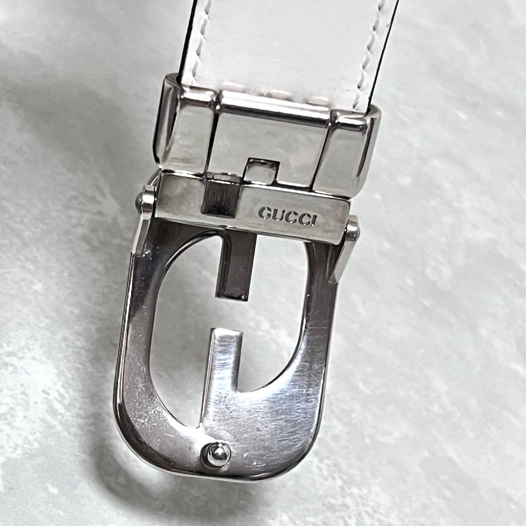 GUCCI 2way シルバーバックル ベルト ホワイト/ブラック