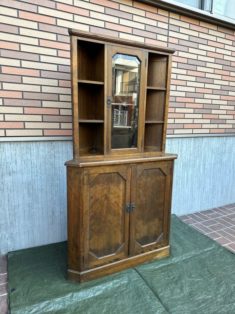 【コーナーキャビネット】国産木製　飾り棚　収納棚　面取りガラス　昭和レトロ◎