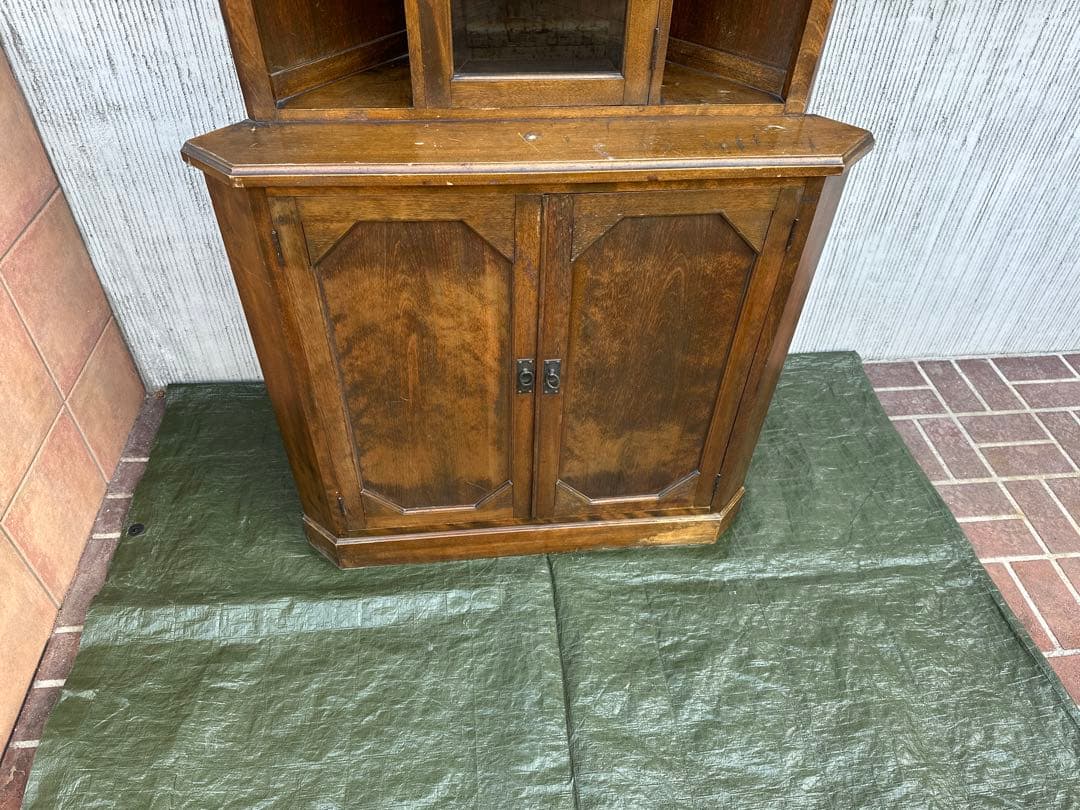 【コーナーキャビネット】国産木製　飾り棚　収納棚　面取りガラス　昭和レトロ◎