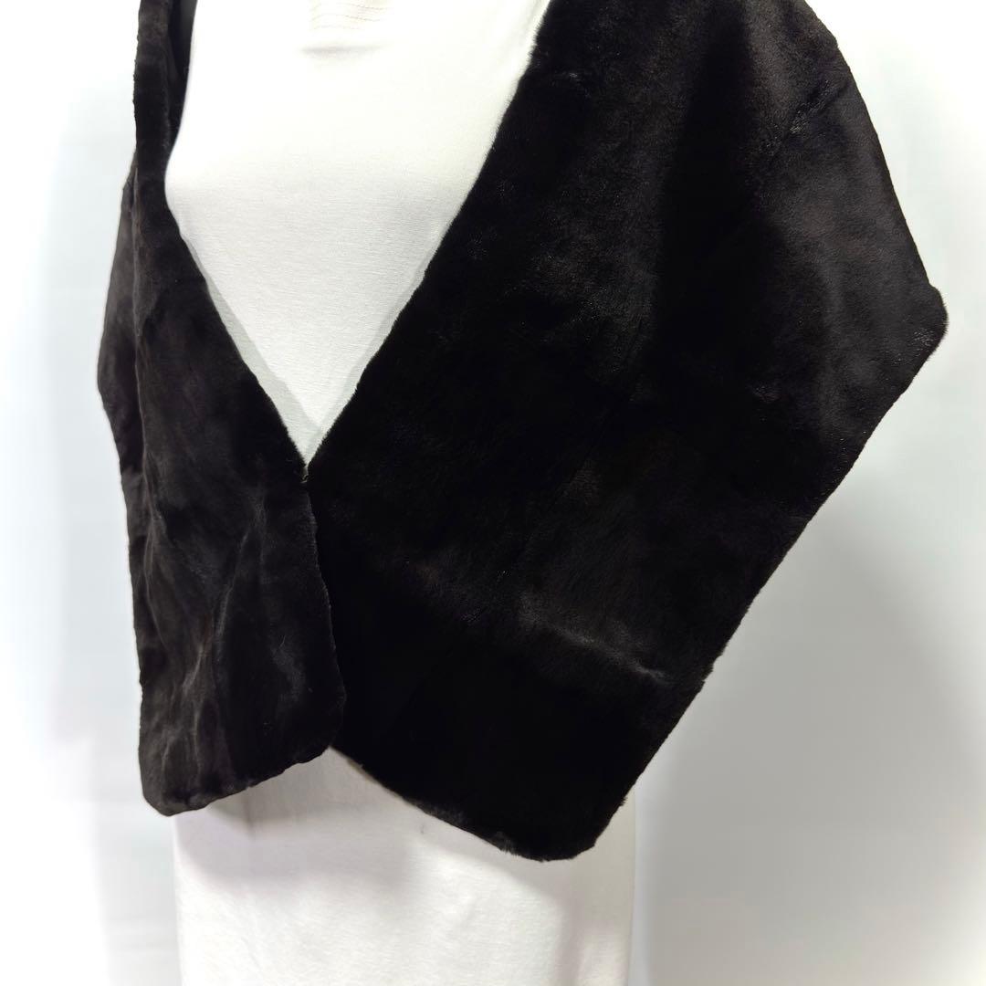 【高級】SAGA MINK サガミンク ショール シェアード加工 大判 ブラック