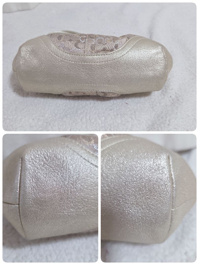 コーチ がま口バッグ シグネチャー ベージュ ゴールド パーティー