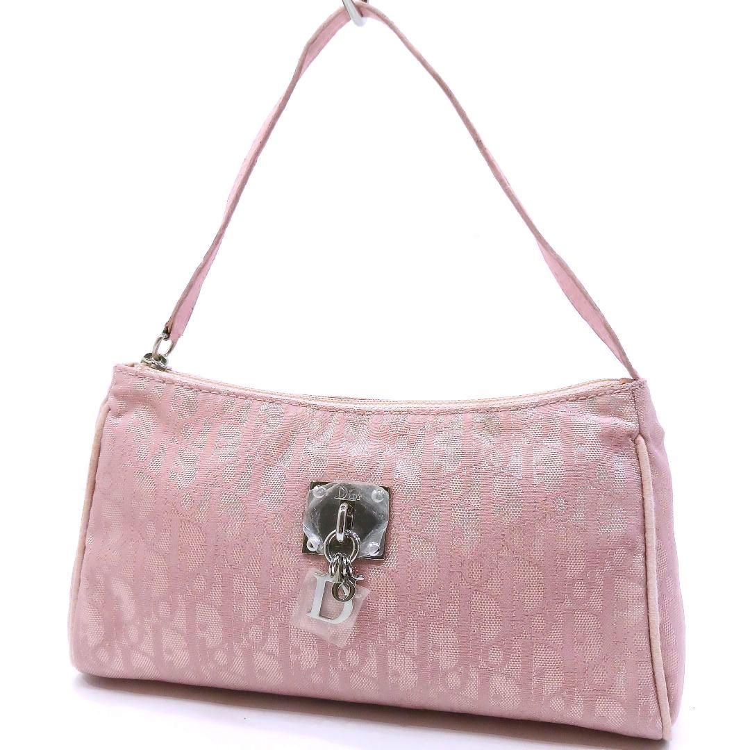 ディオール アクセサリーポーチ レザー×キャンバス トロッター柄 ピンク