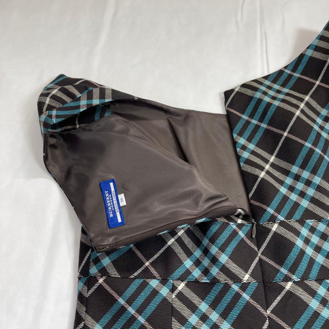 バーバリーブルーレーベル ワンピース 青　ノバチェック ロゴ刺繍 ポニー