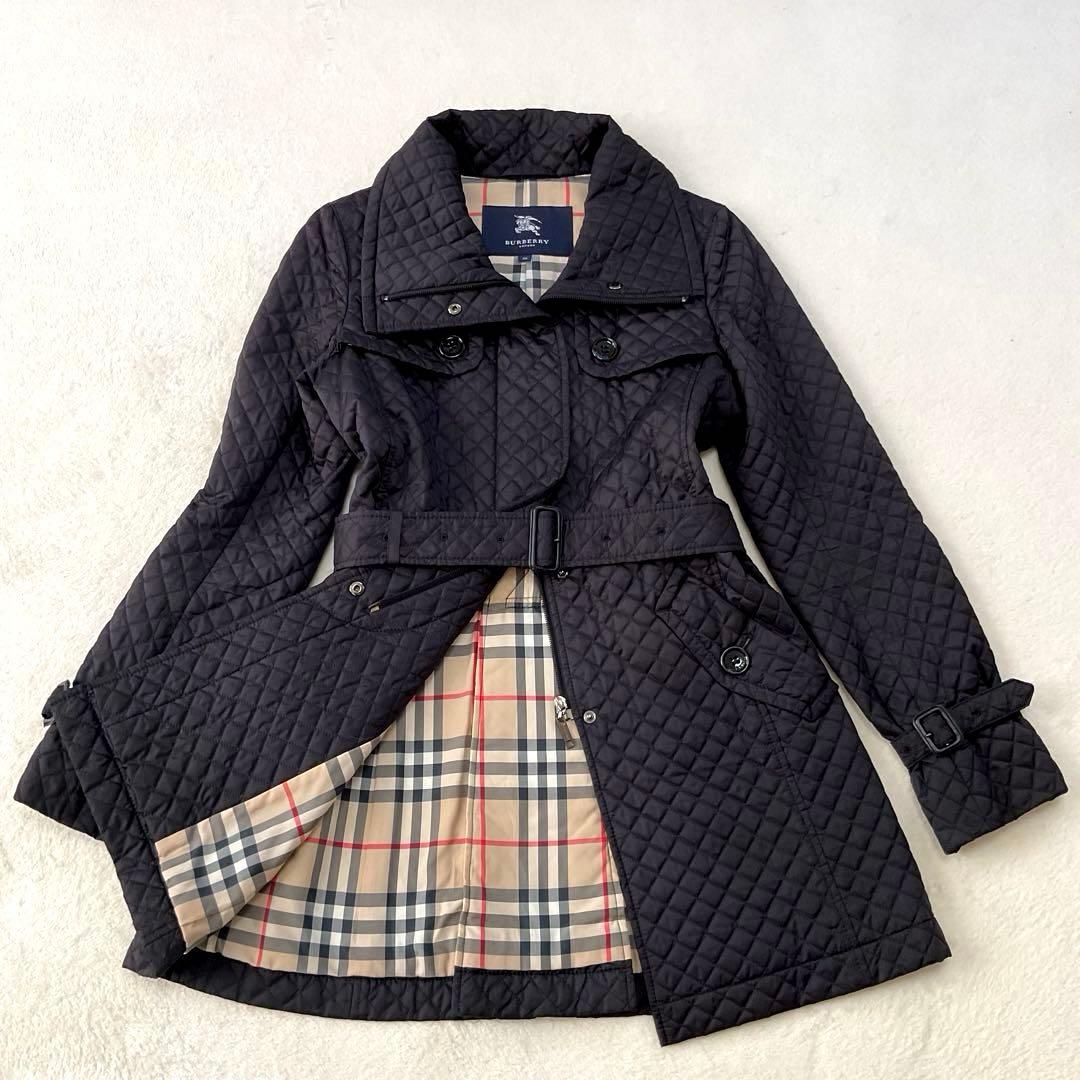 ラピス バーバリーロンドン キルティングコート ノバチェック ベルト 黒