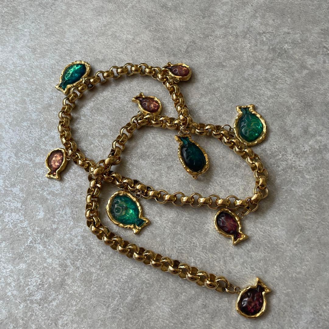 美品【レア】ヴィンテージ チェーンベルト ビジュー付き ゴールド レトロ