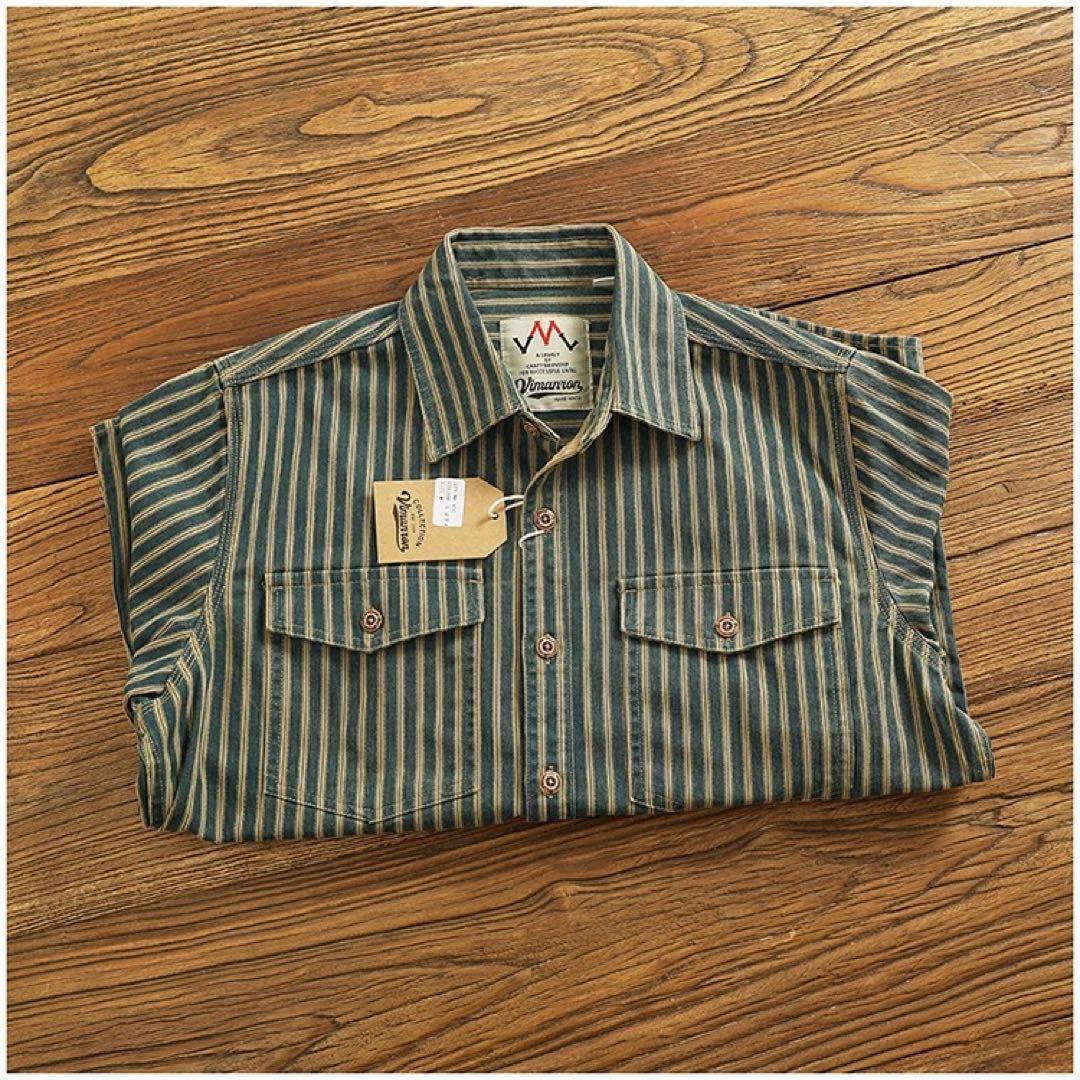 ユーズド加工 レトロストライプ柄ヘビーウェイトオーバーシャツ - メルカリ