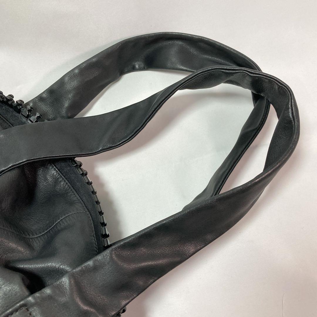 【美品】kawa-kawa カワカワ ボストン レザー ビッグファスナー BK