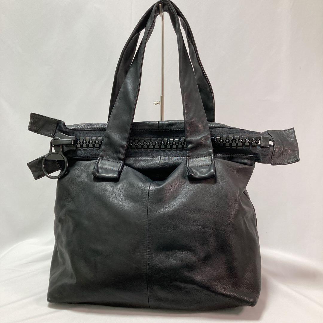 【美品】kawa-kawa カワカワ ボストン レザー ビッグファスナー BK