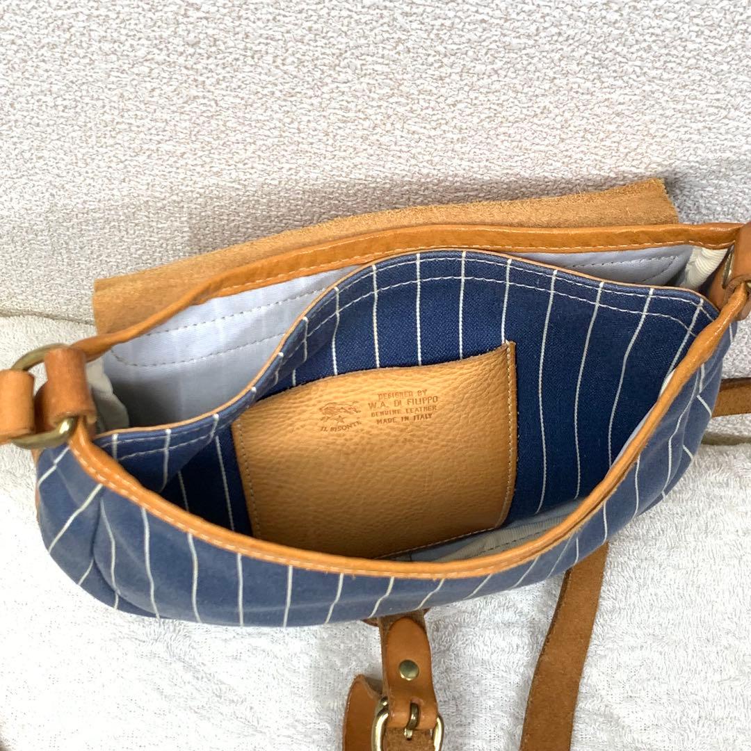 希少 イルビゾンテ クロスショルダーバッグ デニム&レザー ヒッコリー