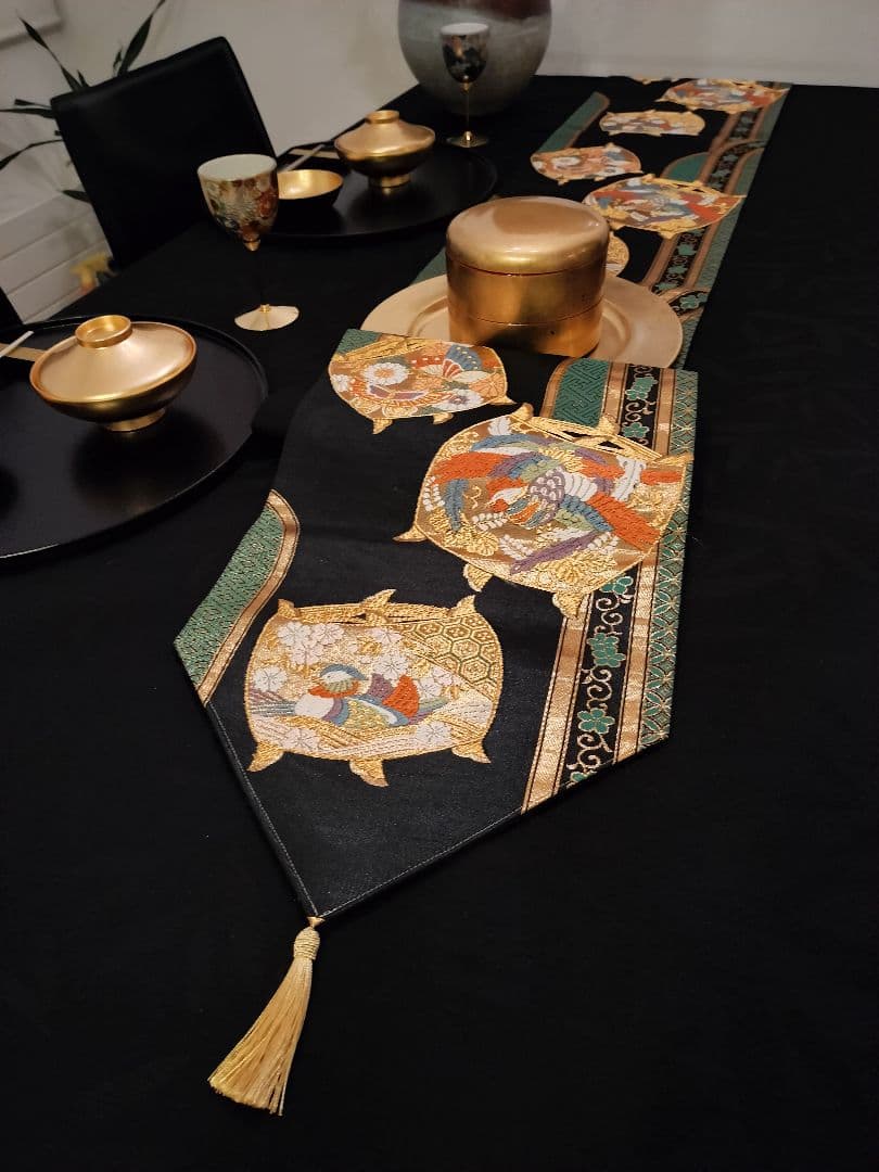 A645★逸品‼️豪華刺繍‼️ひな祭り‼️袋帯正絹テーブルランナー2m20cm