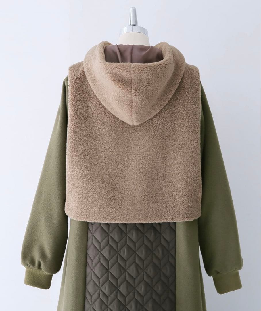 【新品】大きいサイズ 廃盤 コハク 異素材キルティングコート&ボアベストセット