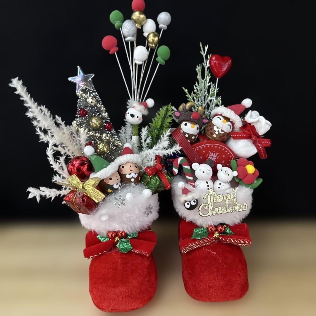 どんぐりアート♡ Xmasタペストリー風＆ブーツオブジェ2点♡