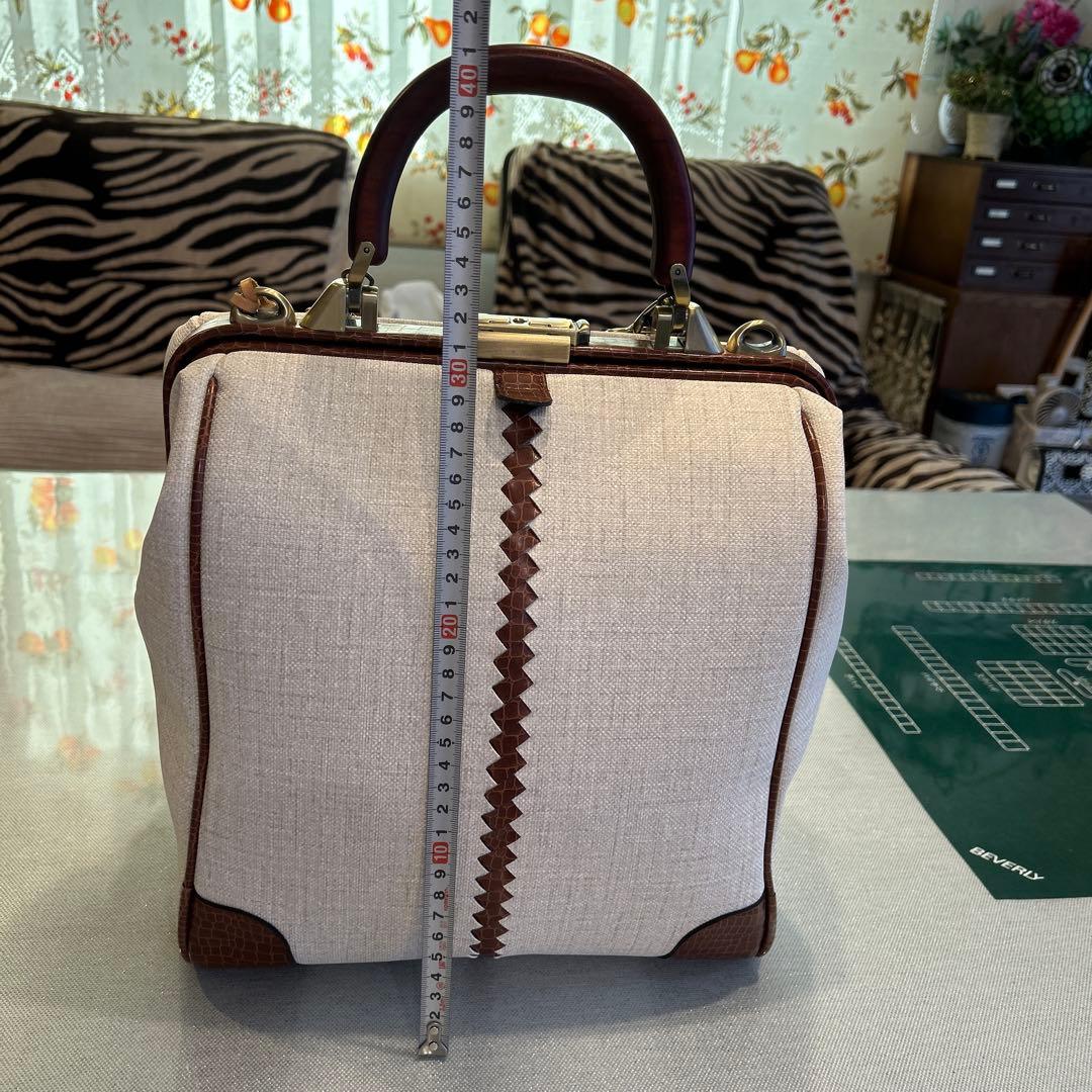 ベージュ キャンバス レザー バッグ　YOUTA