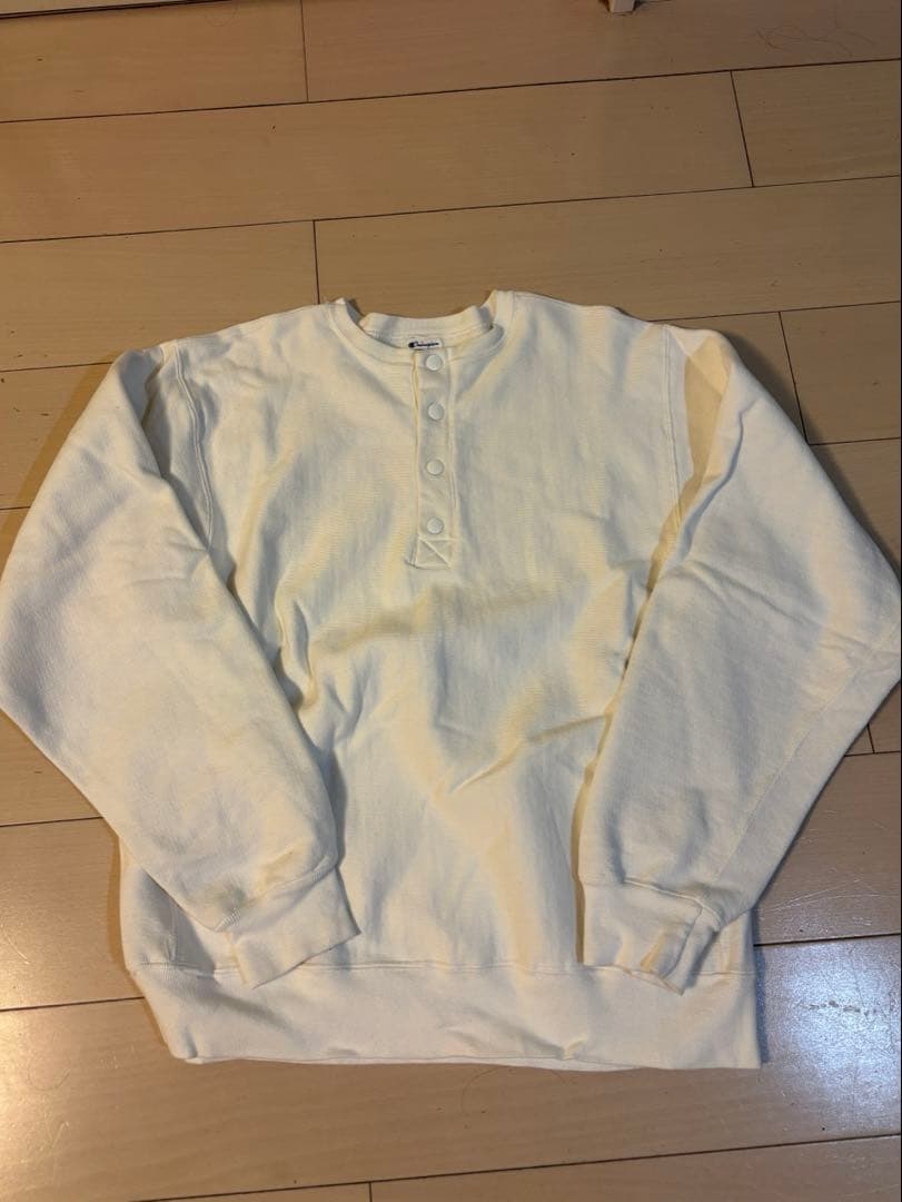 Reverse Weave 80s ホワイト　ハーフボタン　珍ピオン