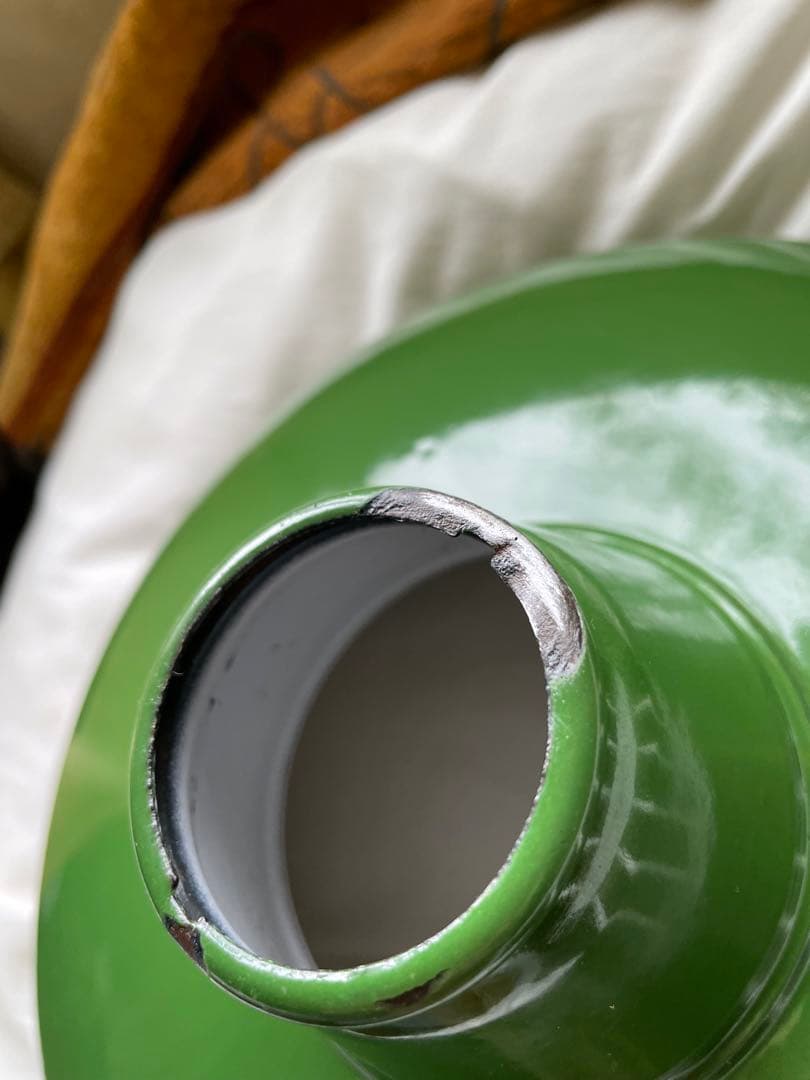 青柳アンティーク　ホーロー　大きな　ランプ　シェード　グリーン　重厚　美品