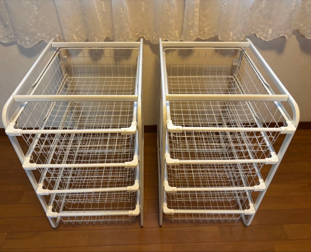 IKEA 収納ラック 4段 2個セット KALLAX カラックス シェルフユニット 下部フレーム付き, 扉2枚