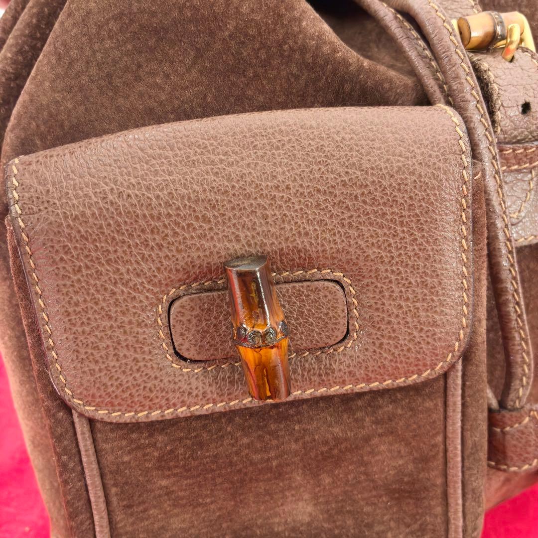 美品　GUCCI　グッチ　スエード　バンブー　リュック　バックパック　ブラウン